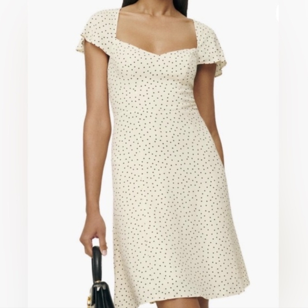 Reformation Cream Polka Dot Square-Neck Dress